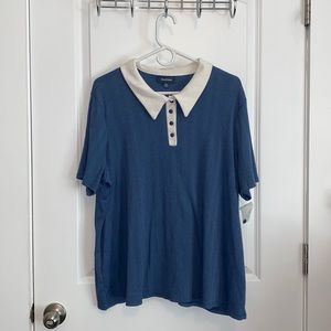 ModCloth One More Time Ribbed Polo Top Blue and White 3x